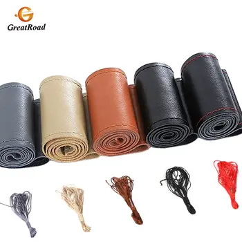 

DIY Car Genuine leather Wheel Covers Braid on the Steering-wheel Auto Cover With Needle and Thread Interior Accessories Kits