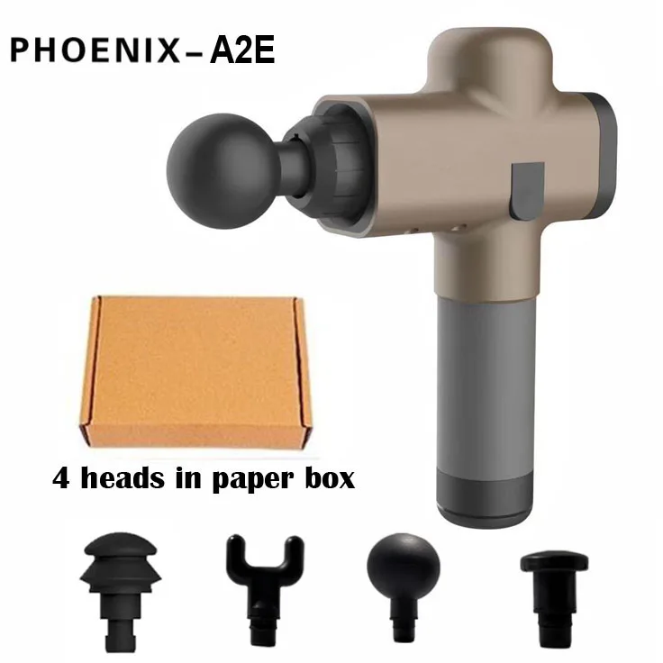 Phoenix A2E пистолет для глубокого мышечного массажа, тканевый массажер, терапевтический массажер для тела, устройство для тренировки мышц, облегчение боли, коррекция фигуры - Цвет: 4 Heads in paper box