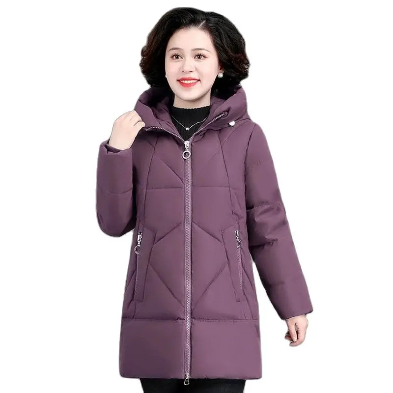 

Middle-Aged Elderly Mothers Autumn Winter 2022 New Female Down Cotton Jacket Hooded Loose Keep Warm Wild Ladies Coat L-6XL