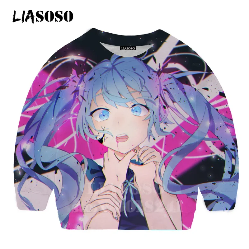 LIASOSO детей толстовки 3D принт аниме девочка Hatsune Толстовка Miku детская модная футболка для мальчиков и девочек с принтом и круглым вырезом, топ, Детский свитер для подростков B174-3 - Цвет: 16