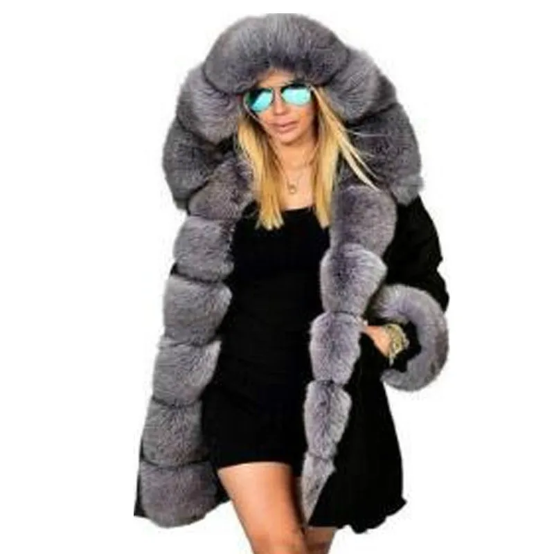 Женская зимняя куртка размера плюс, пальто с капюшоном, хлопковое пальто, Женское пальто с искусственным мехом, теплая парка, Женская Толстая Меховая куртка в стиле милитари