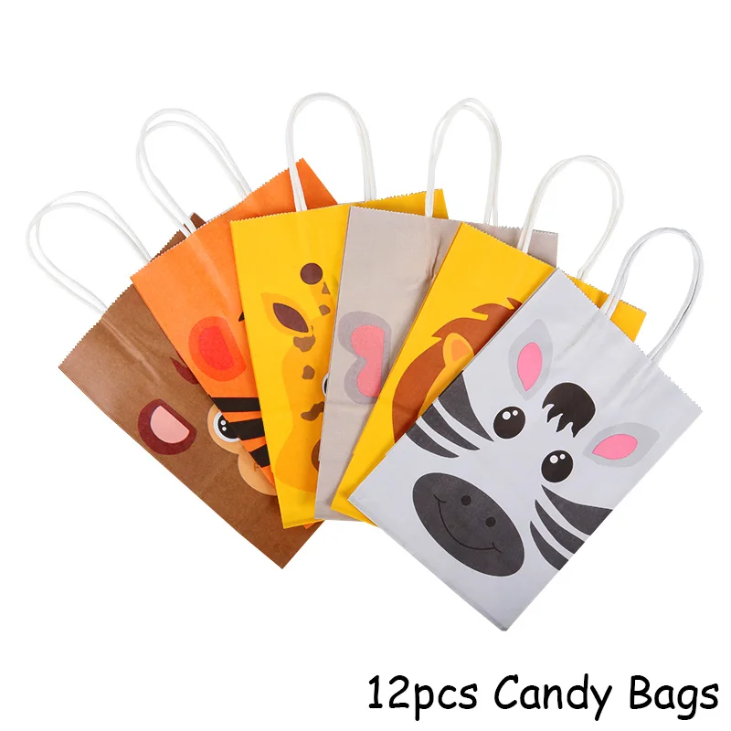 Candy bags 12 шт сафари животные любимые пакеты бумажные подарочные пакеты мешочки для вечеринки перед рождением ребенка день рождения Дети джунгли вечерние украшения поставки - Цвет: Candy bags