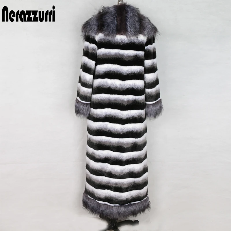 Нерадзурри зима удлиненный шуба из Шиншиллы с бренд Fox fur Trim Длинные рукава теплые большие размеры, британский стиль, пальто с искусственным мехом 5xl 6xl шуба из искусственного меха большого размера пальто меховое