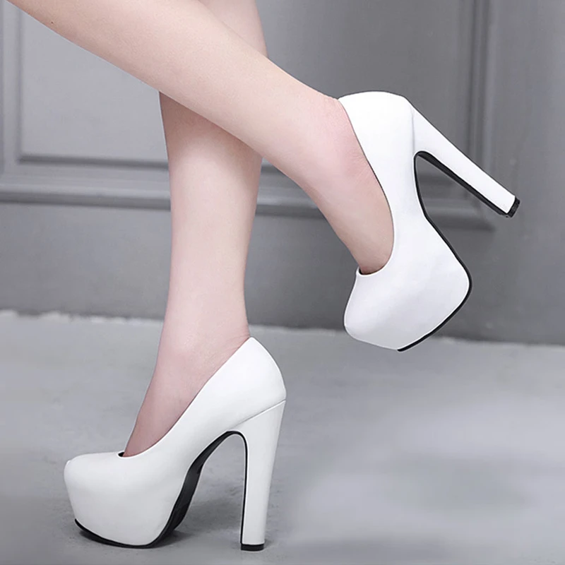 

Autumn High Heels Women Pumps Platform PU Black White Women Shoes High Heels Shoes Thick Heels Work Pumps Dress Wedding Shoes
