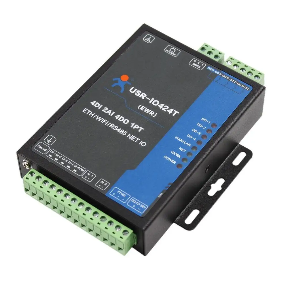 USR-IO424T-EWR 4 канальный сетевой ввода-вывода контроллер с поддержкой Wi-Fi и Ethernet Поддержка WAN/LAN RS485 последовательный сервер 4DI/4DO/2AI/1PT
