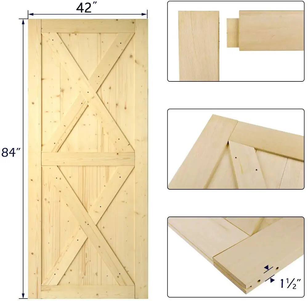 KINMADE 1-1/2 дюйма x 42 дюйма x 84 дюйма DIY раздвижные двери сарая незавершенные из массива сосны предварительно просверленные готовые к сборке один комплект 5 стилей