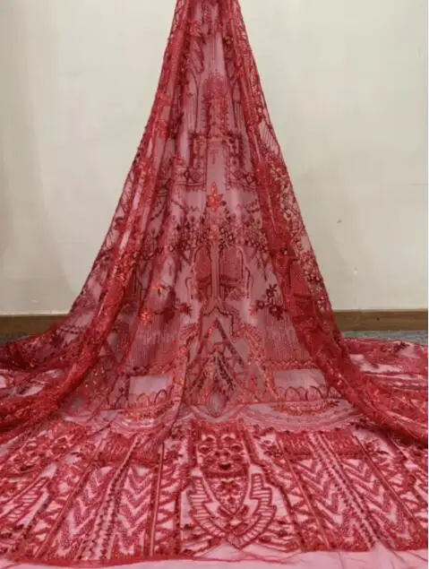 

Pretty design SYJ-9667 embroidered tulle mesh lace fabric with beads for fashion dress