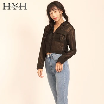 

HYH Haoyihui 2019 New Arrival Autumn Fashion Simple Hot Gold Sexy Perspective Tooling Mouth Bag Decorative Shirt