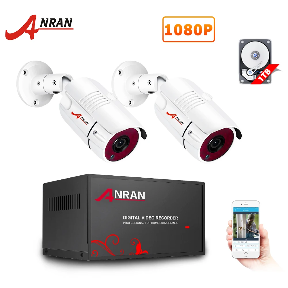 ANRAN AHD 4CH DVR CCTV комплект системы безопасности 1080P ИК ночного видения наружная AHD камера система аналоговая HD система видеонаблюдения - Цвет: 2 X 1080P Camera