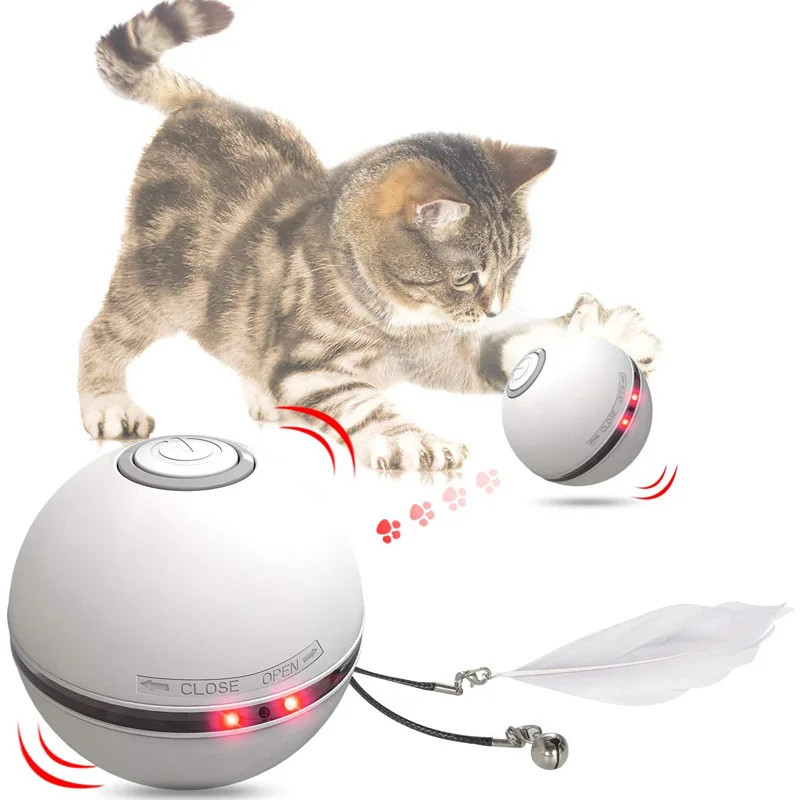 

Interactive Cat Toy Ball Training Automatic Rolling Kitty Feather Toys Led Pet Sound Toy with Bell