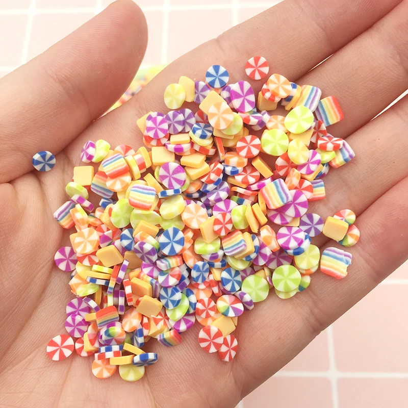100 г/лот 3D радужные конфеты ломтик Fimo Полимерная глина разбрызгивает для самостоятельного украшения ногтей поделки мини-игрушки для игры наклейки для ногтей 5 мм