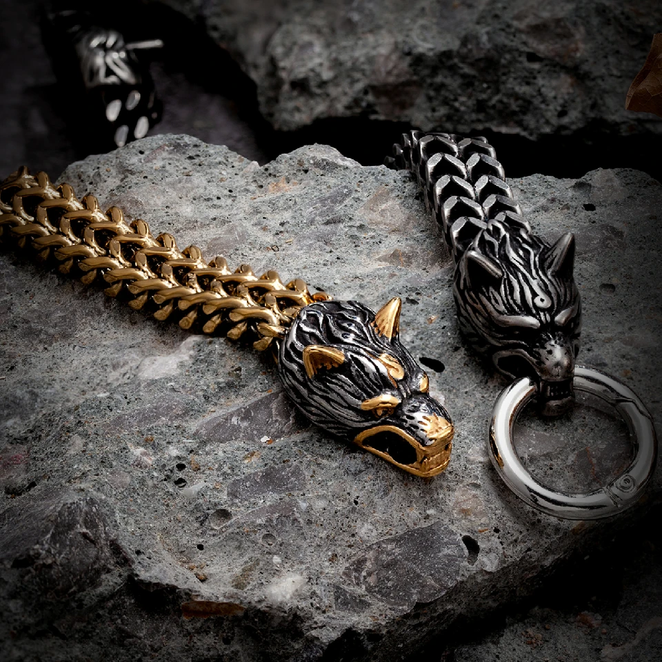 Zhubobo Men’s Viking Arm Ring – Fenrir Wolf Head Stainless Steel Cuff Bracelet