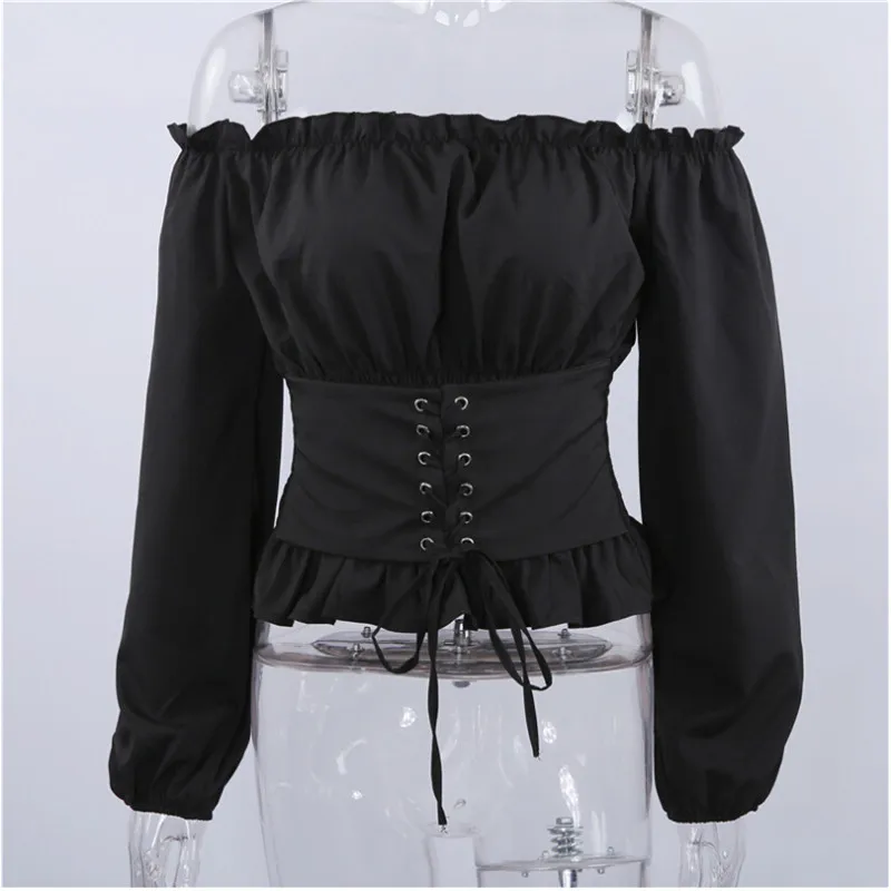 2020 Sexy Tops Womens Lace Up Satin Corset Blouse Lantern Sleeve Off Shoulder Top Corset Shirt Blusa Mujer 2020 Sexy Tops Womens Lace Up Satin Corset Blouse Lantern Sleeve Off Shoulder Top Corset Shirt Blusa Mujer