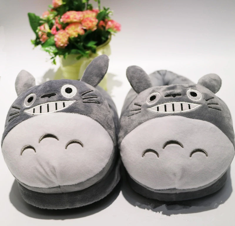 Chaussures De Chambre En Coton Pour Femme Chaussons Doux Et Antiderapants Chat Totoro Dessin Anime Garde Au Chaud Gris Kawaii Hiver Aliexpress