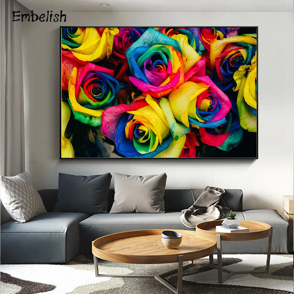1 Pieces Large Wall Art Flowers Posters For Living Room Colorful Roses HD Print Canvas Paintings Home Decor Pictures | Дом и сад