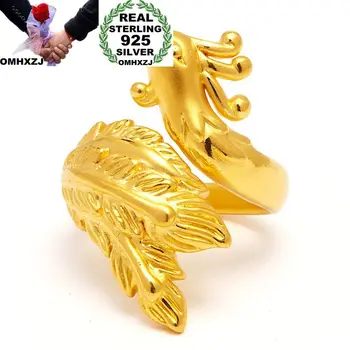 

OMHXZJ Wholesale European Fashion Woman Girl Party Wedding Gift Yellow Gold Phoenix Open 925 Sterling Silver Ring RR226