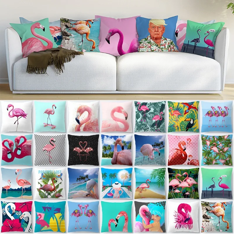 

Pillowcase Flamingo Decorative Pillows Cushion Cover 45x45 Summer Tropical Plants Pillow Cases Home Decor Sofa Living Room 10475