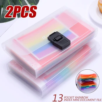 

2pcs Protable A6 Folder Test Paper Document Box 13 Grids Expanding File Folder Office Organizer Document Holder Bags File Case