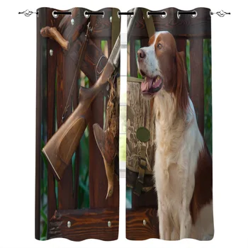 

Puppy Pistol Brown Dog Window Curtains Living Room Kitchen Curtains for Bedroom Left and Right Biparting Open Curtains