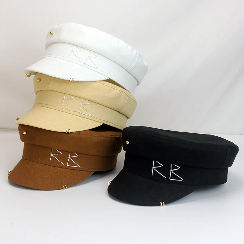 Sombrero sencillo bordado RB para hombre y mujer, gorros de estilo callejero, boinas negras, gorras planas, envío directo - Accesorios para la ropa