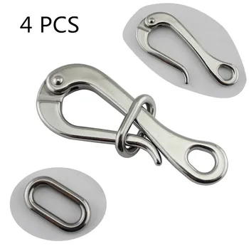 

4 Pieces Quick Release Eye Pelican Shackle 316 Stainless Steel Locked Rectangle Ring Folding Pelican Lifeboat Shackle Rectangle