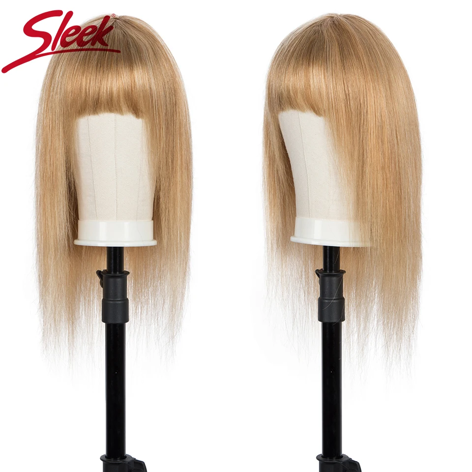 

Sleek Blonde Human Hair Wigs 30 Inch Natural Brazilian Hair Wig For Women Straight Bob Wigs With Bang Short Ombre Wig