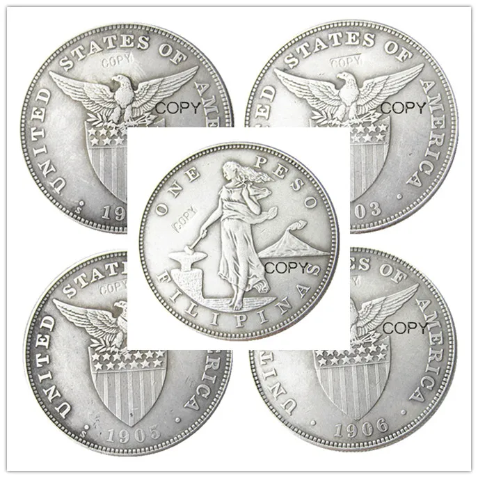 

PHILIPPINES A set of (1903-1906) 4pcs 0.5 Peso Crown Silver Plated copy coins