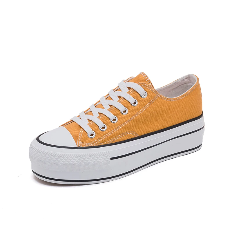 YHKLERZU/; женская парусиновая обувь; модная однотонная обувь белого цвета; унисекс; спортивная обувь для учащихся; повседневная обувь на платформе для пар - Цвет: Yellow
