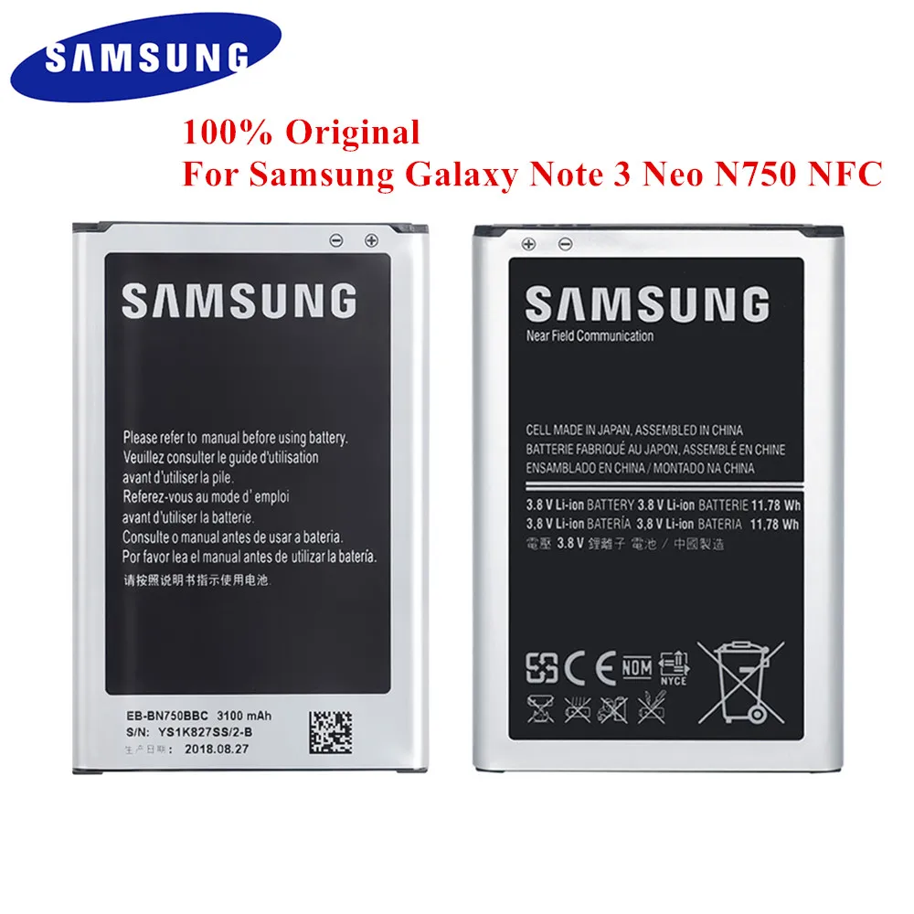 Аккумулятор EB-BN750BBE для samsung Galaxy Note 3 Neo SM-N750 N7505 N750K N750S Note3 Neo LTE 3100 мАч с NFC