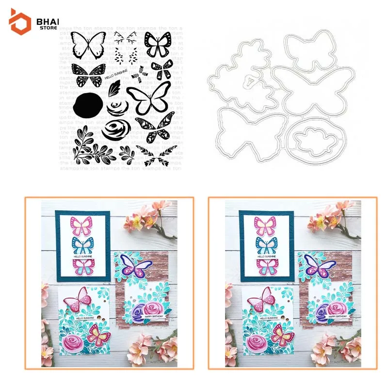 

Butterflies in Flowers Metal Cutting Dies and Stamps Stencil for DIY Scrapbooking Photo Album Embossing Decorative Paper Cards