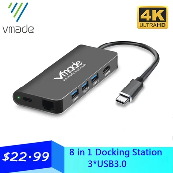 

Vmade 2020 USB Hub C Type-C USB 3.0 Adapter 8 in 1 docking station USB-C RJ45 HDMI Hub USB 3.0 dock for MacBook Pro huawei P20