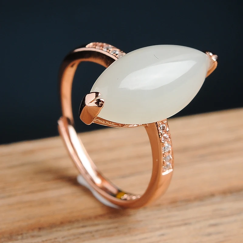 

New authentic natural jade horse eye ring 925 silver inlaid white jade egg noodles and Tian Yu ring to send certificate