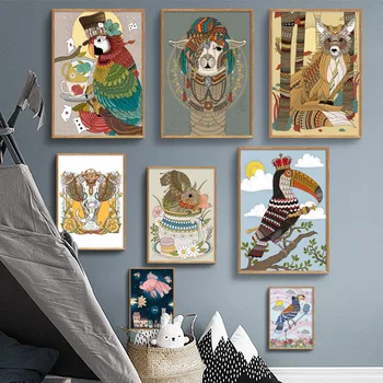 

Abstract Vintage Animal Wall Art Canvas Painting Birds Nordic Poster Posters And Prints Wall Pictures For Living Room Unframed