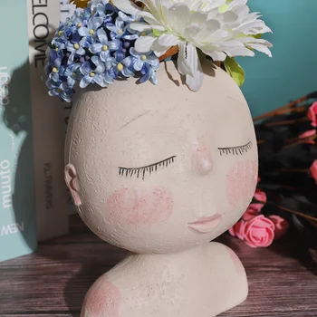 

Ermakova Creative Resin Human Head Vase Art Flower Arrangement Doll Sculpture Flower Pot Potted Plant Home Garden Decoration