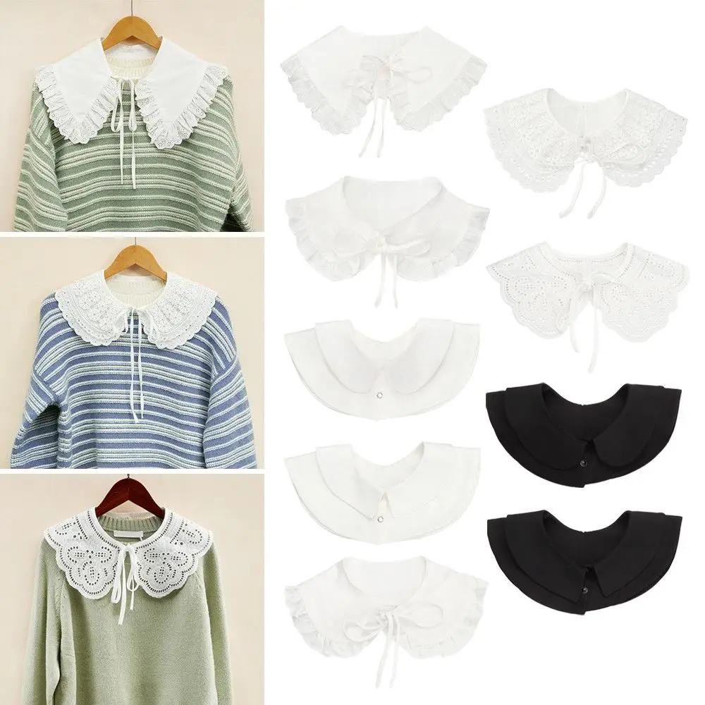 1PC Mode Frauen Baumwolle Gefälschte Kragen Süße Floral Spitze Schal Revers Bluse Top Abnehmbare Hemd Falsche Krawatte Kleidung Zubehör