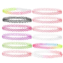

12pcs/pack Rainbow Tattoo Rainbow Chokers Necklace Vintage Girls Stretch Gothic Charm Punk Elastic Collares Women's Jewelry