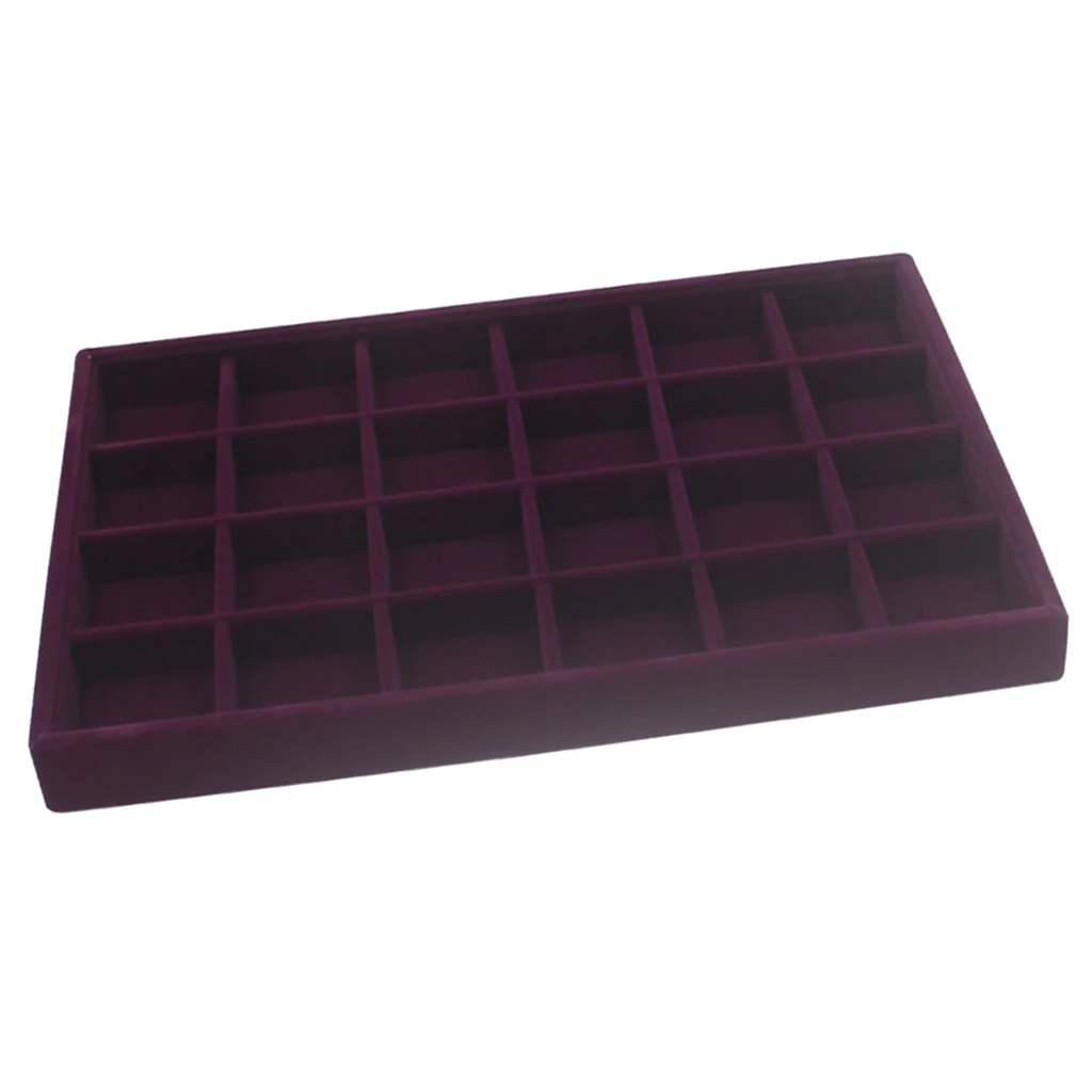 Velvet Drawer Jewlery Box Organizer Tray for Watch Bangle Rings Display Showcase Purple 35 x 24 x 3cm