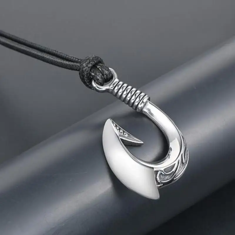 Simple Personality Silver Color Fish Hook Pendant Necklace for Men Trend  Hip Hop Punk Rock Party Accessories Jewelry