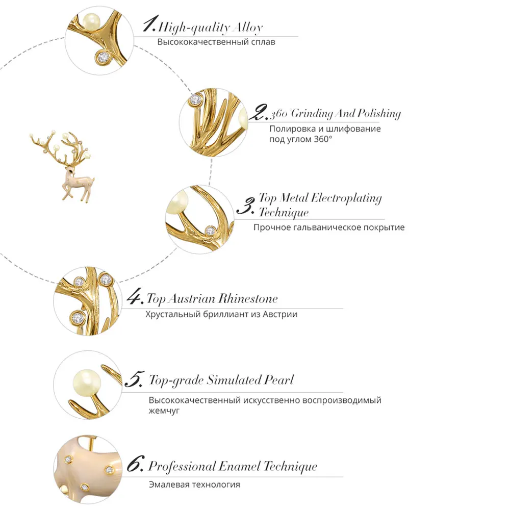 Viennois брошь «олень» на булавке, Новая Модная бижутерия, Золотая эмаль, искусственный жемчуг для женщин