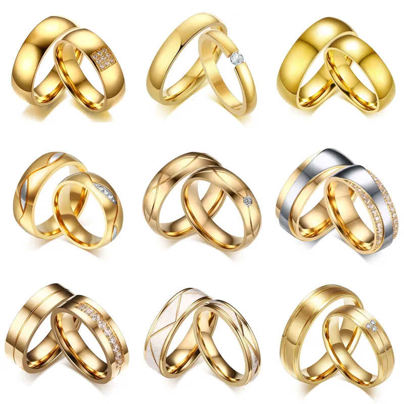 Stainless Steel CZ Stone Wedding Couple Rings for Women Men