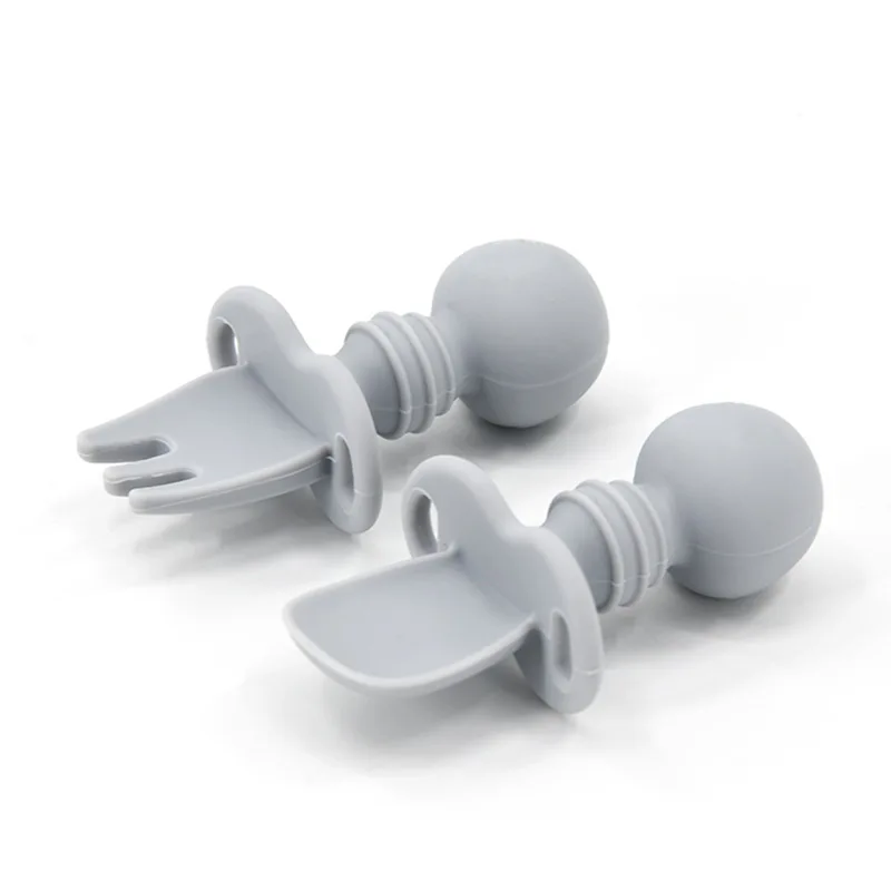 Tenedor de silicona para lamer para bebé, cuchara de entrenamiento de depredador, mango corto, artefacto para aprender a molar, cuchara de tenedor suave de silicona