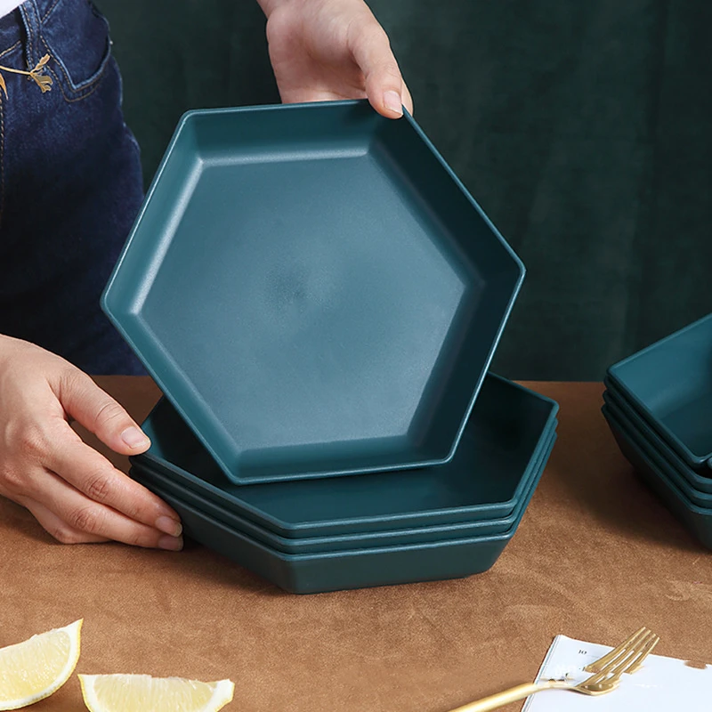 Creative Wheat Straw Plates Unbreakable Dinner Plates Polygon Plate Food Fruit Snack Flavor Plate Dishwasher Microwave Safe