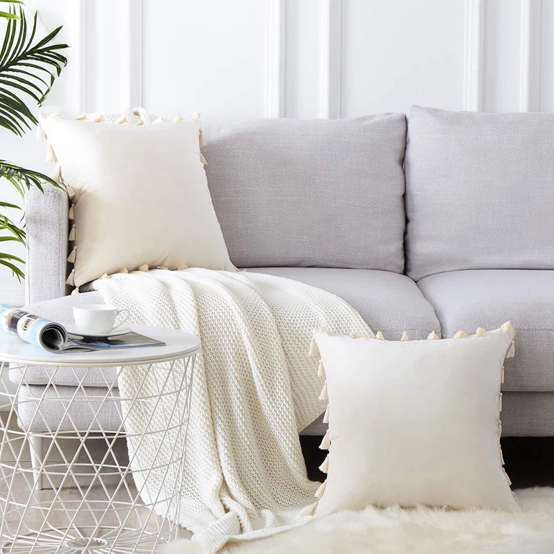 Pack of 2 Velvet Soft Solid Christmas Decorative Throw Pillow Cover with Tassels Fringe Boho Accent Cushion Case for Couch Sofa Pack of 2 Velvet Soft Solid Christmas Decorative Throw Pillow Cover with Tassels Fringe Boho Accent Cushion Case for Couch Sofa