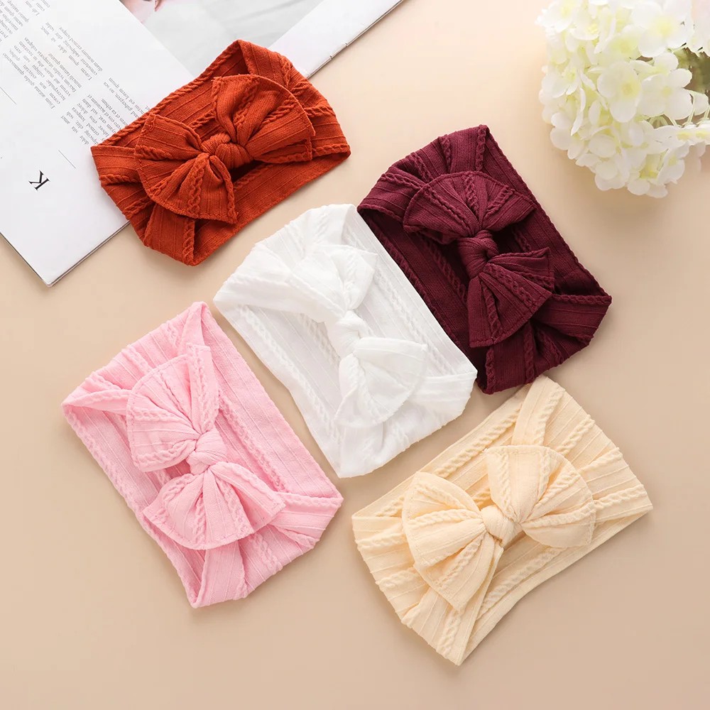 8 Styles Newborn Baby Nylon Headband Cute Kids Solid Stretch Knotted Turban Toddler Bowknot Hair Accessories Children Head Wrap