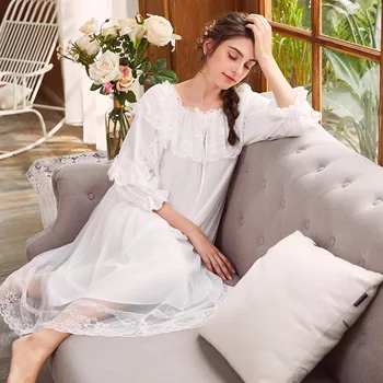 

Loose Nightgown Women Long Nightdress Cotton Autumn Sleepwear Ladies Princess Style Sleepdress Nightwear Vintage Home Dress