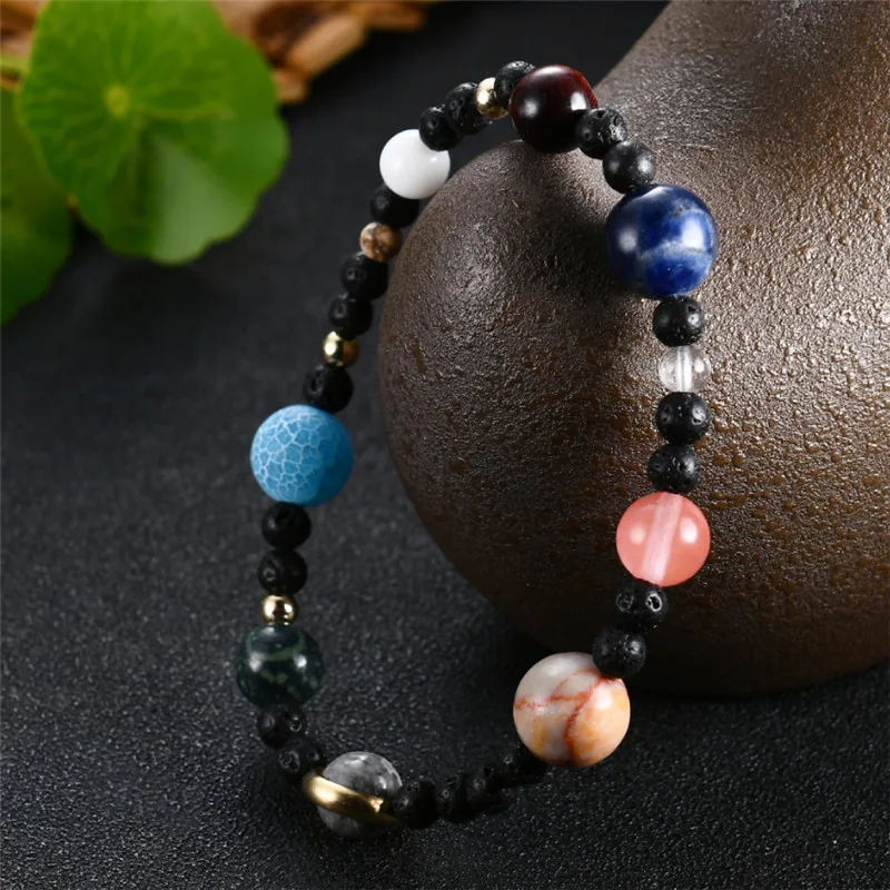 AAA Tiger Eye Natural Stone Planets Bracelet Men Universe Galaxy Solar System Bracelets for Women Chakra Jewelry Gifts | Украшения и