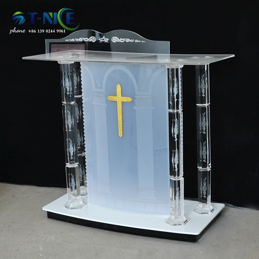 AKLIKE Transparent crystal Speech Podium Hotel Desk Reception Table Information Platform Lectern Reception Rostrum