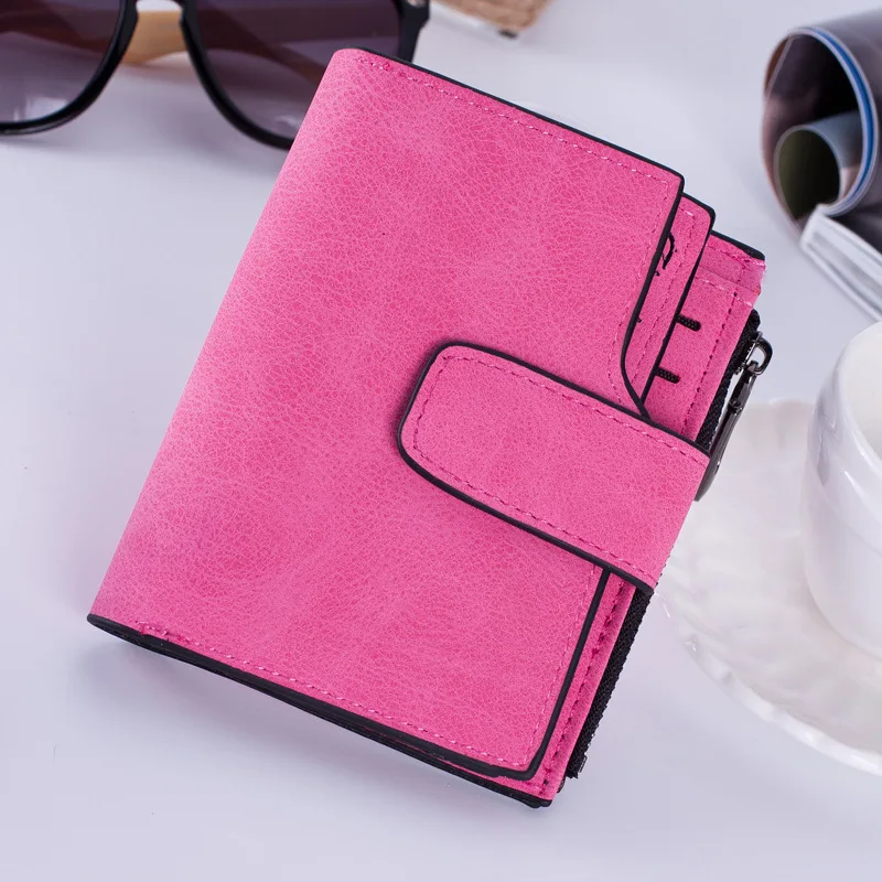 

NEW Small Female Purse short purse Lady Letter Snap Fastener Zipper Short Clutch Wallet Solid Vintage Matte Women Wallet XC7