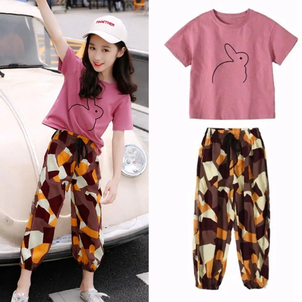 Summer Kids Girls Clothing Sets 2 pcs T-shirt Hole Pants Set