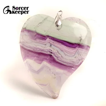 

Drop Natural Rainbow Fluorite Quartz Crystal Pendant Purple Healing Reiki Polished Slice Necklace for Jewelry Making BD125